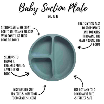 Buy Baby Suction Plate Blue Best Silicone Base BPA Free Feeding Set For Toddler by Little Mashies Australia