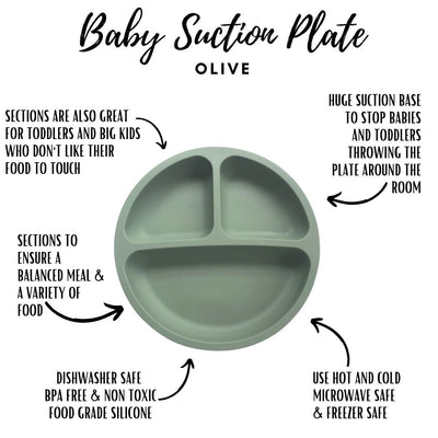 Buy Baby Suction Plate Olive Best Silicone Base BPA Free Feeding Set For Toddler by Little Mashies Australia
