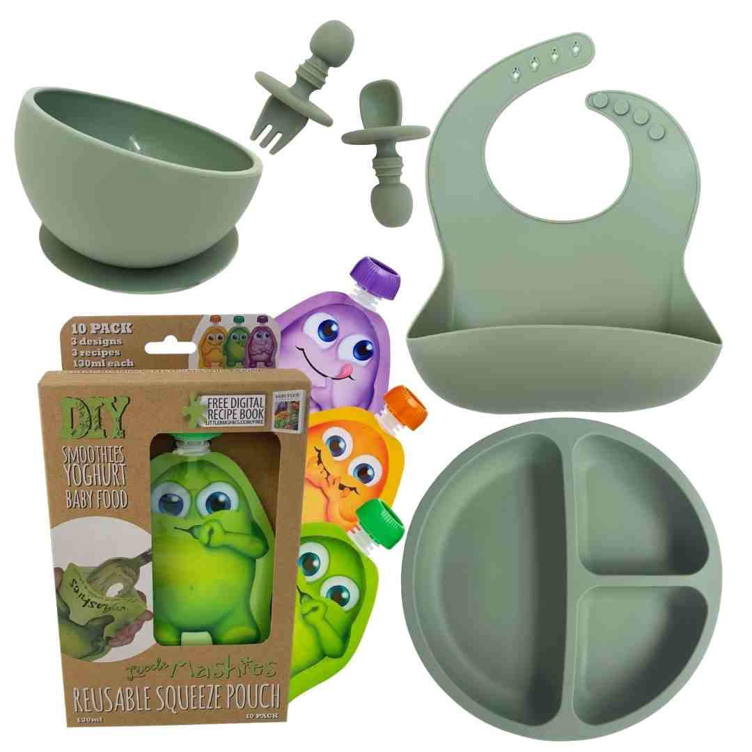 Buy Reusable Baby Food Pouches & Essentials (olive) Best For Yoghurt & Puree Refillable Pouch by Little Mashies Australia