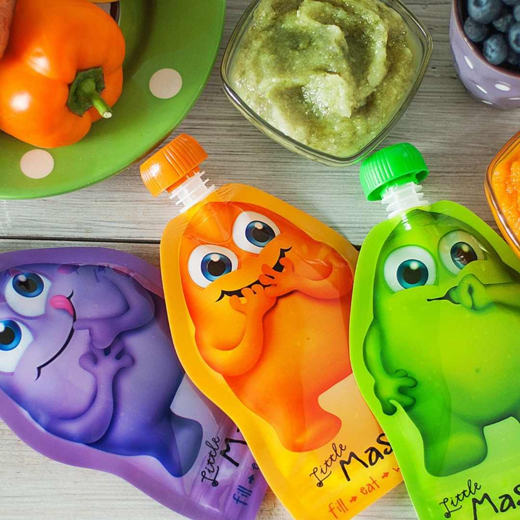 LittleWhispers Baby Food Pouch Silicone Spoons with Travel Cases - 3  Squeeze Pouch Attachment Toppers