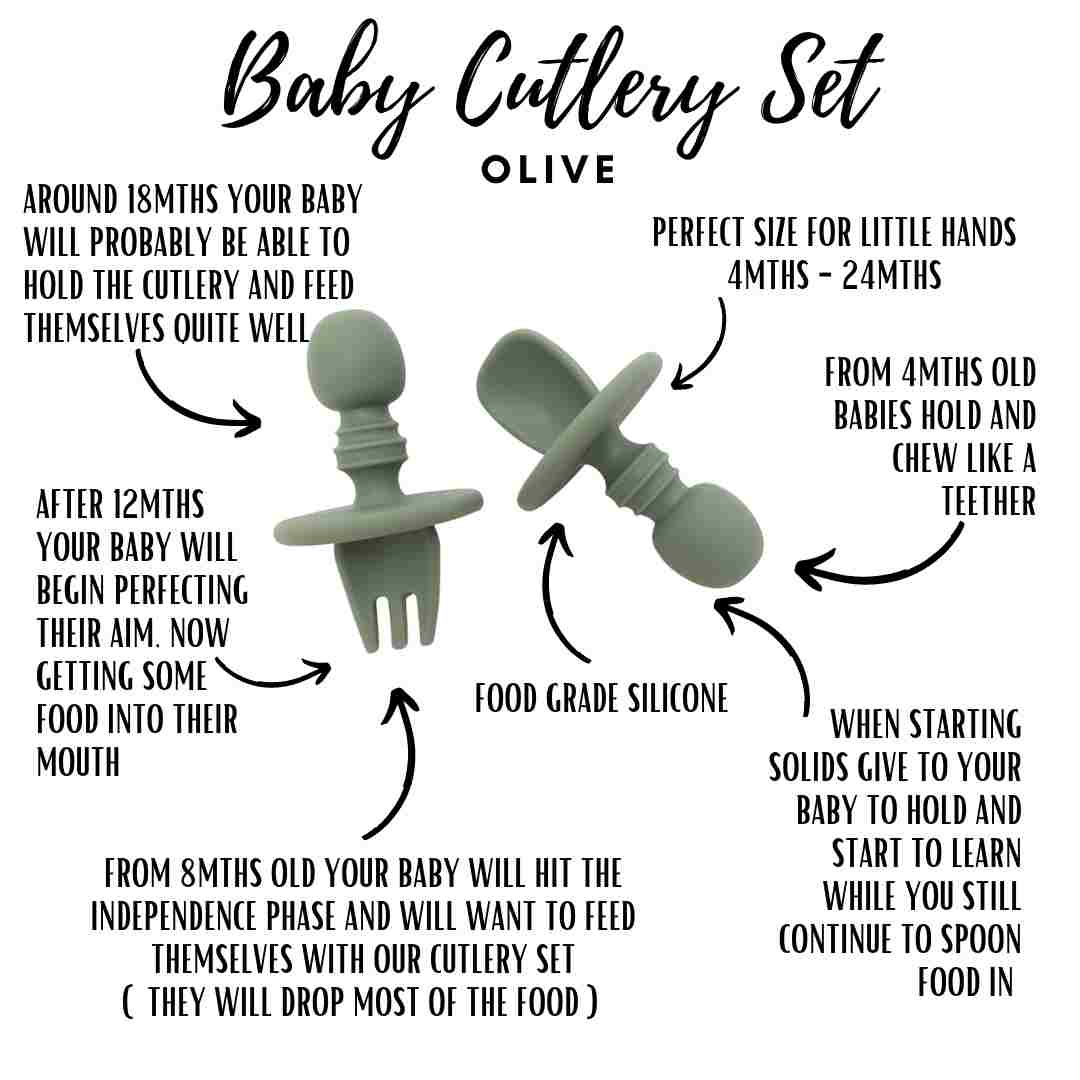 Buy Olive Baby Cutlery Set First Spoon For Toddler Best Quality Silicone BPA Free by Little Mashies Australia Reusable Yogurt Pouches