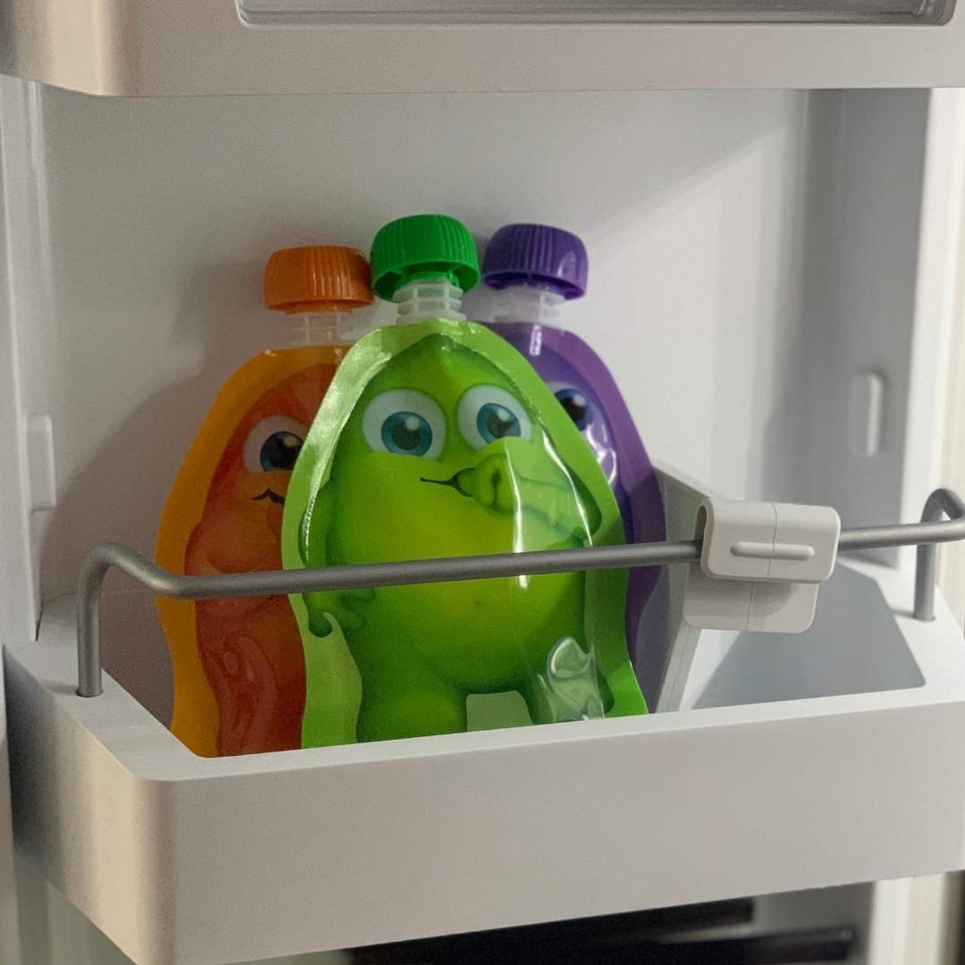Little Mashies reusable pouches yoghurt in fridge